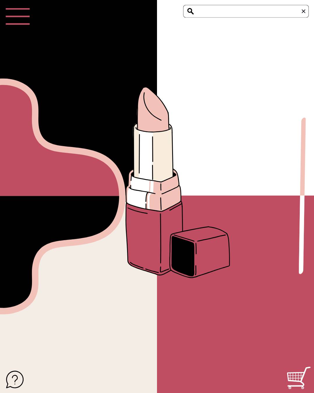 Graphic of website, each quadrant is a different color scheme. A tube of lipstick is presented in the middle.
